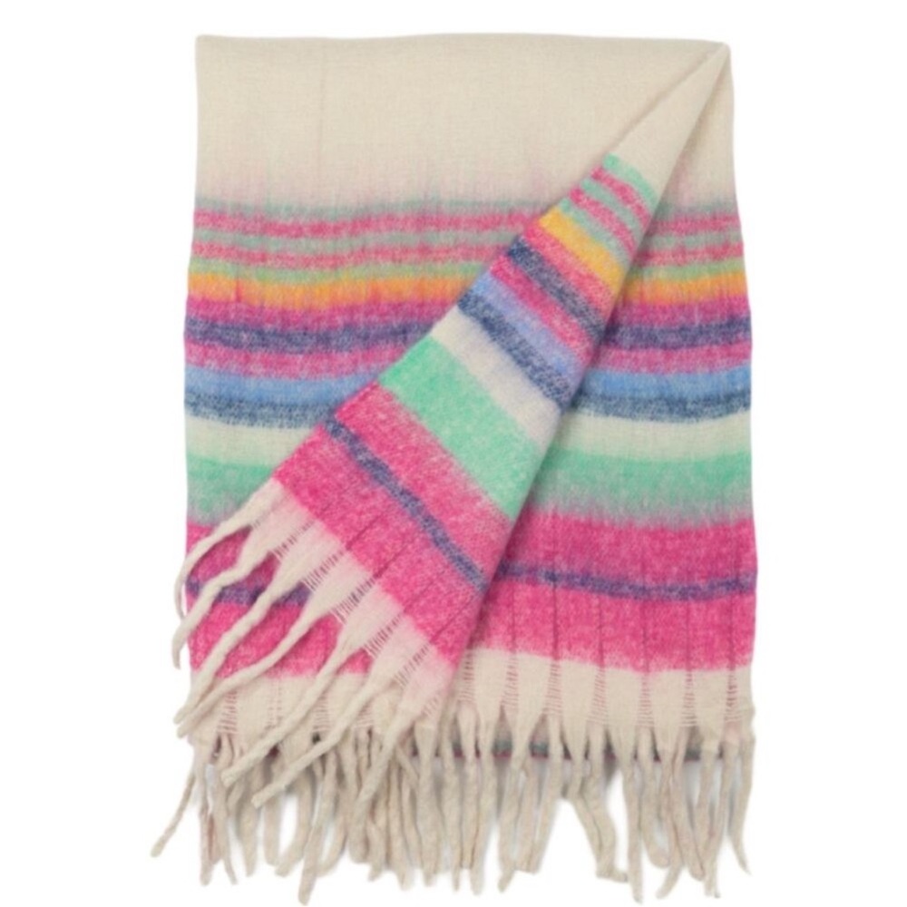 Free People Skye Stripe Fringe Blanket-Multi color-New in package